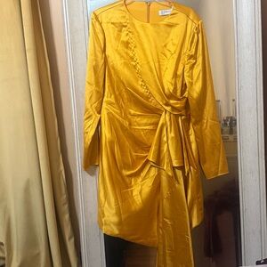MAC DUGGAL Dress Size 12 Evening Gown Yellow Mini Asymmetrical Draped NEW